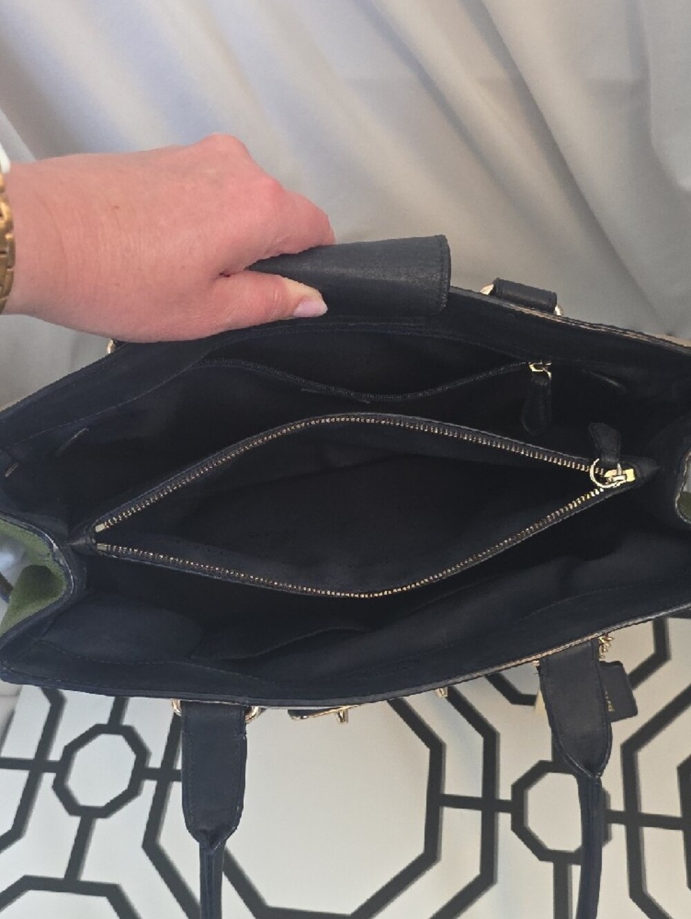 Coach Taupe, Green & Navy with Gold Hardware - Picture 7 of 9